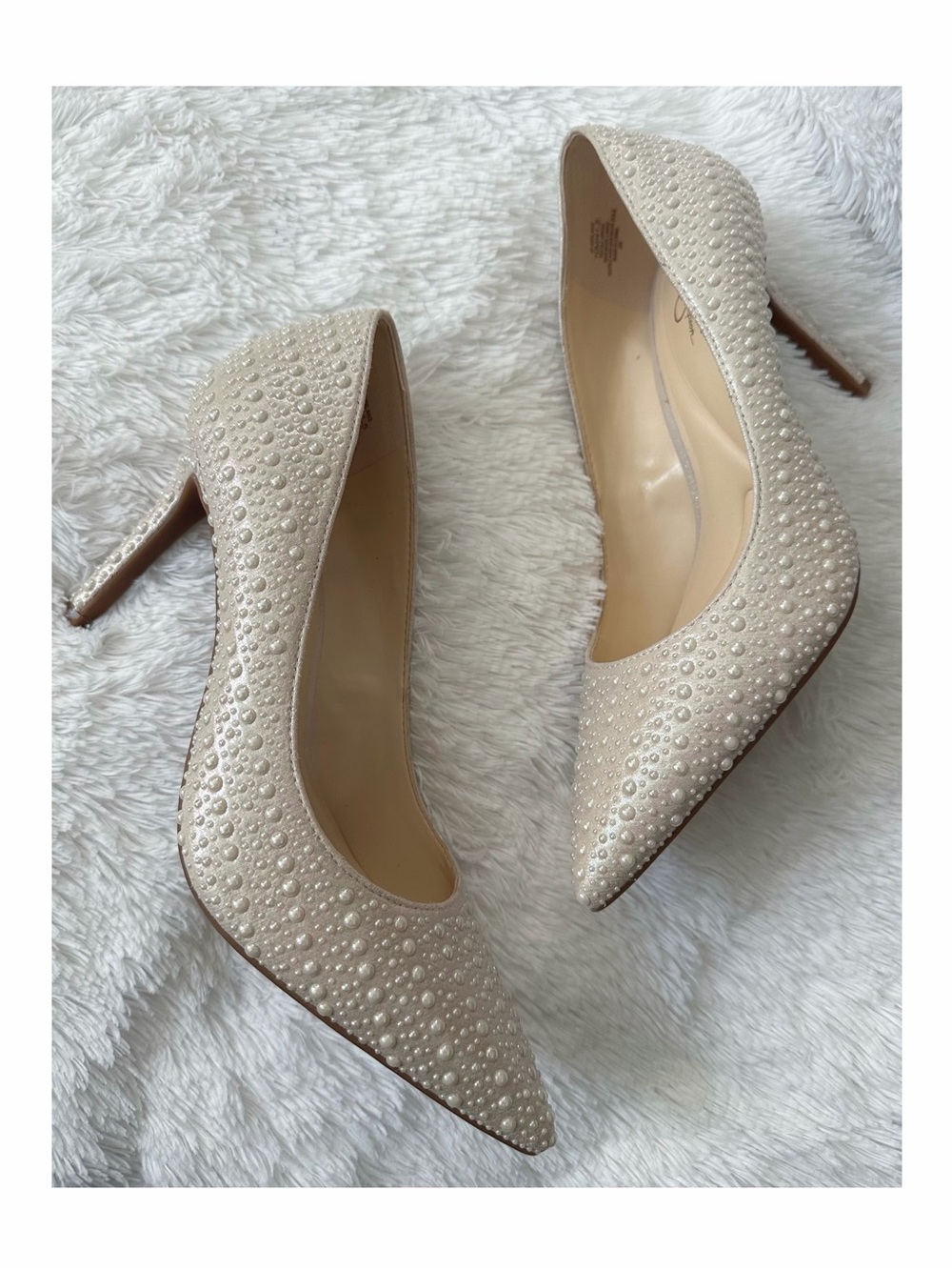 Jessica Simpson Cream Pearl-Studded Heels